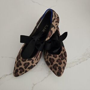 Rothy's Leopard Print Flats with Black Bow